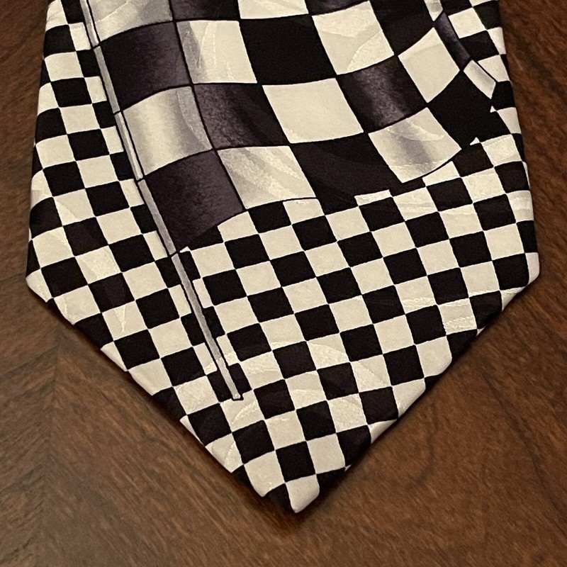Vintage Rm Style Silk Men’s Neck Tie Made In USA Checkerboard Racing Flag Print