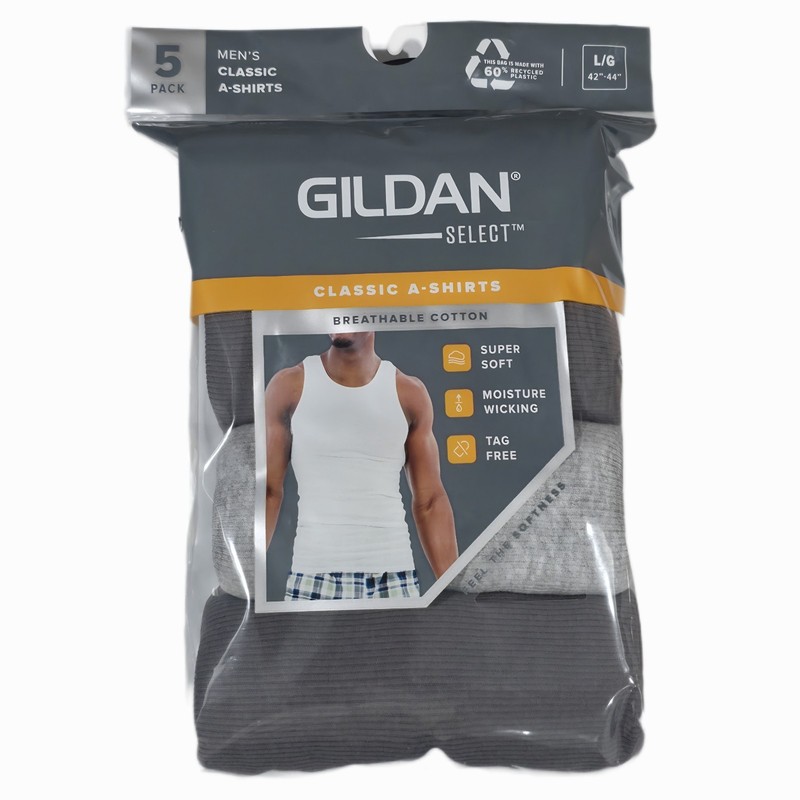 Gildan Select Men’s Classic A-Shirts Tank Tops 5 Pack Breathable Cotton S-XL