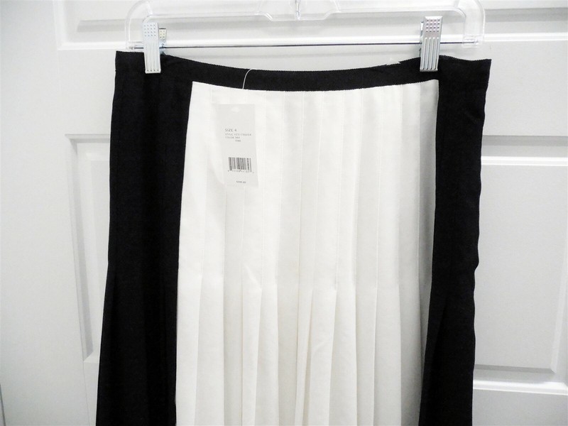 New Vince Off White Ruffle Black Pleated Full Skirt sz 4 gallery