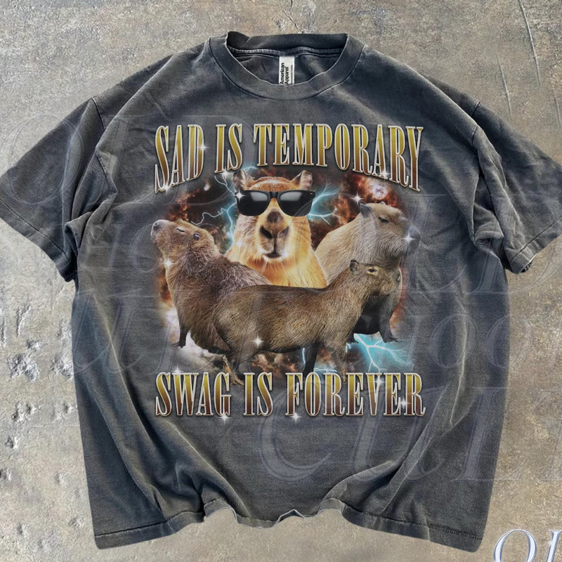 Sad Is Temporary Swag is Forever Vintage 90s T-Shirt, Retro 90s Capybara T Shirt
