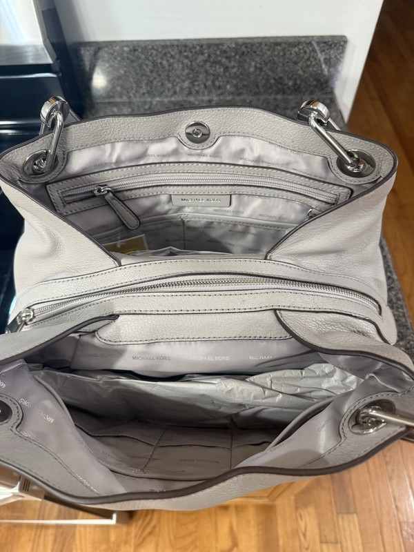 Michael Kors Raven Large Gray Pebbled Shoulder Tote Zip/Magnetic, Silver gallery
