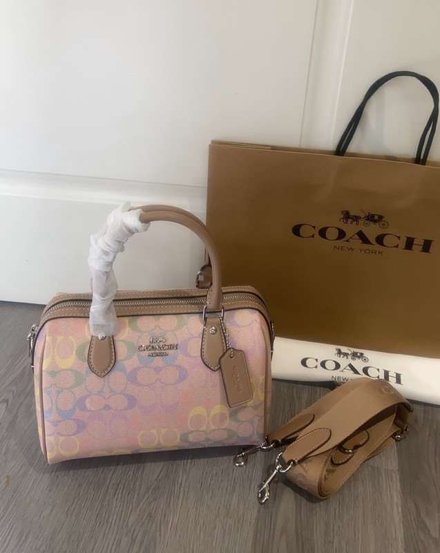 NWT Coach Rowan Satchel Bag In Rainbow Signature Canvas CDA90 Sand Multi gallery