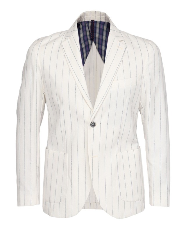 NWT EZZELINO SPORT COAT blazer jacket white blue cotton linen luxury Italy 48