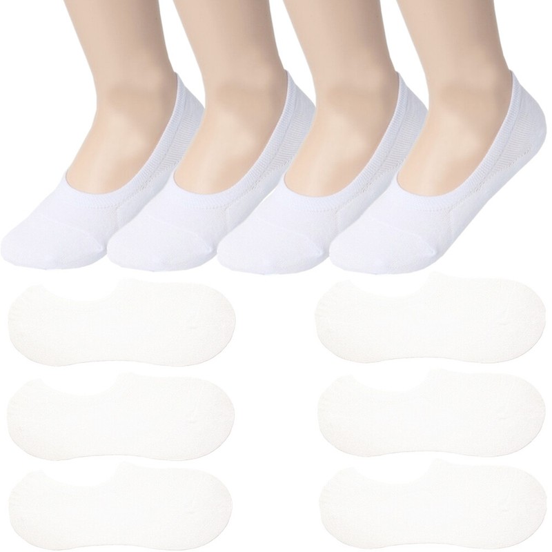 3-12 Pairs Womens Ankle Boat Liner Invisible Solid White No Show Cotton Socks