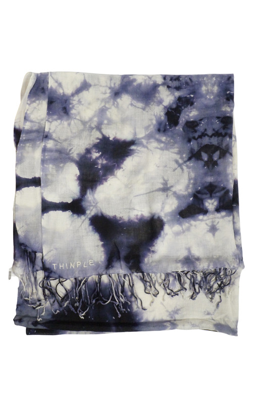 NWT THINPLE Black Purple& White Dye Cashmere Silk Women's Scarf Italy 40"x84" gallery