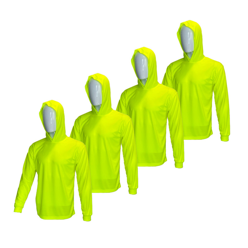 4 PACK - Hi Visibility ultra light weight Long sleeve hoodie / polyester birdeye
