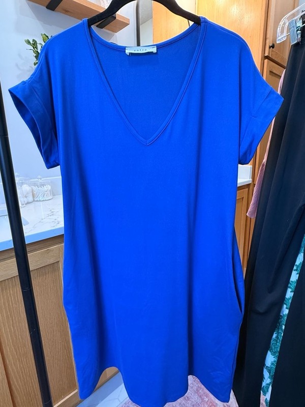 Entro Royal Blue Short Sleeve V-Neck Pocket Tee Dress