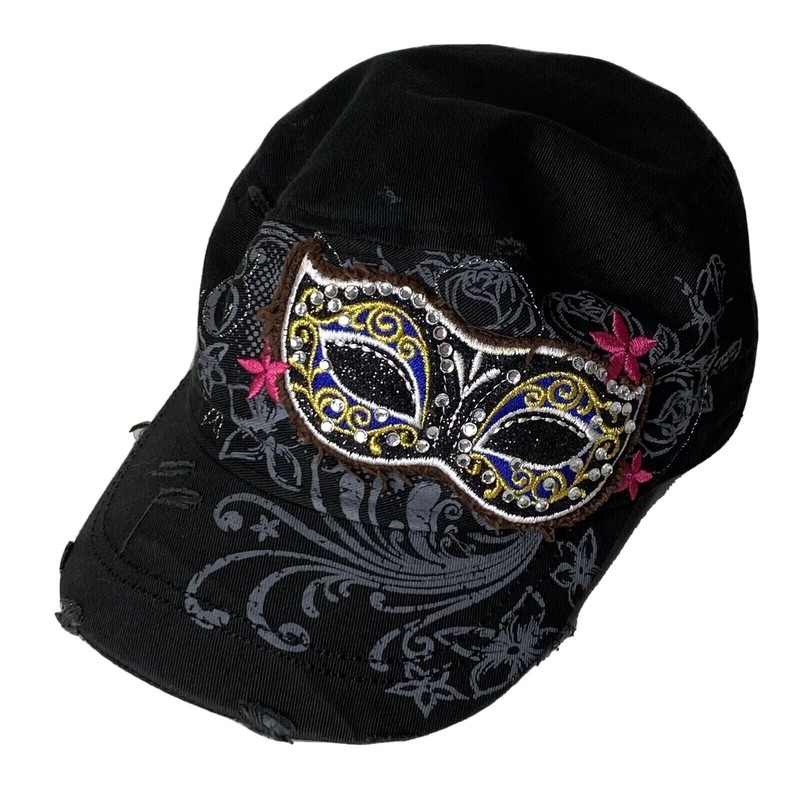 LOGA Masquerade Baseball Cap Black Theater Acting Costume Embroidered Rhinestone