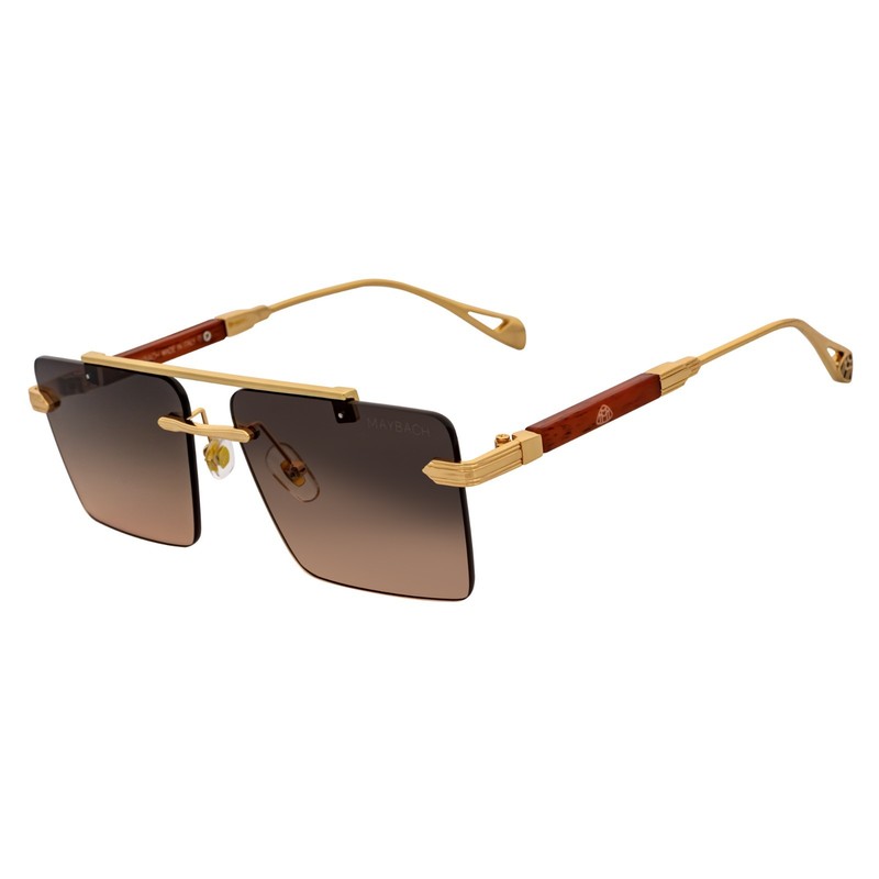 Maybach Rimless Square Metal Aviator Sunglasses Gold Frame Amber Fade Lens MH10
