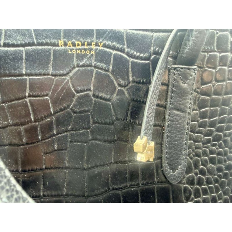 Radley London Black Croc Embossed Leather Satchel Crossbody Handbag NWT gallery