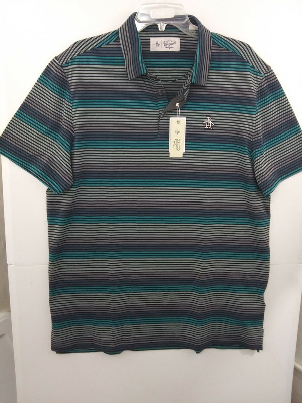 NWT $89 Original Penguin Ombre Striped Short Sleeve Polo Shirt Men’s Munsingwear
