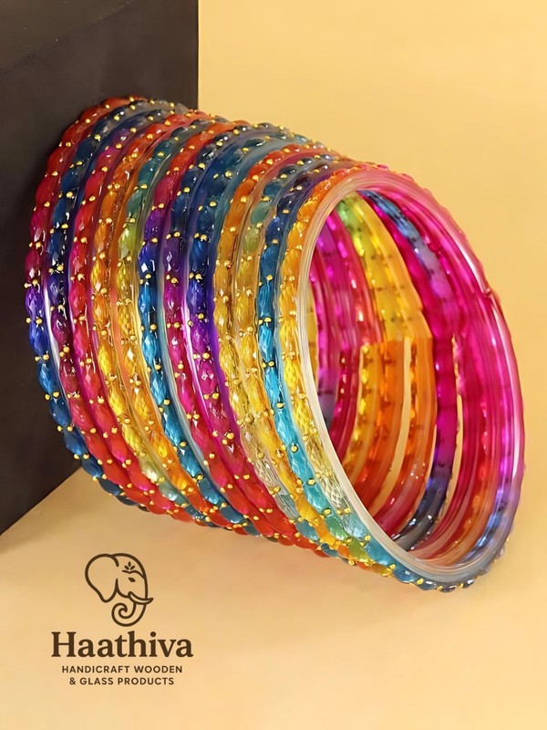 Handcrafted Rain Drop Glass Bangles for Women – 12 PCS Set | Clear Finish gallery