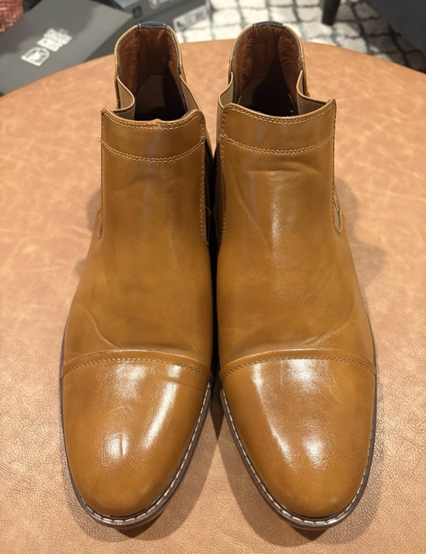 Men’s Brown Leather Chelsea Slip-On Ankle Boots Round Toe Rubber Sole US 10.5
