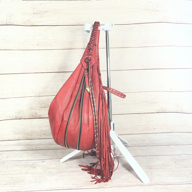 OrYANY Angie Red Leather Fringed Hobo Shoulder Bag RARE PRISTINE gallery