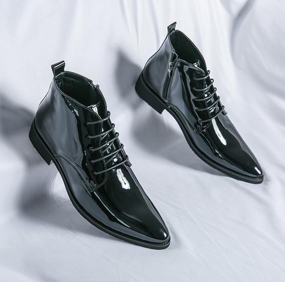 Men’s Spring Autumn Shint Ankle Boots Lace Up Shoes Pointy Toe Casual Zipper 47