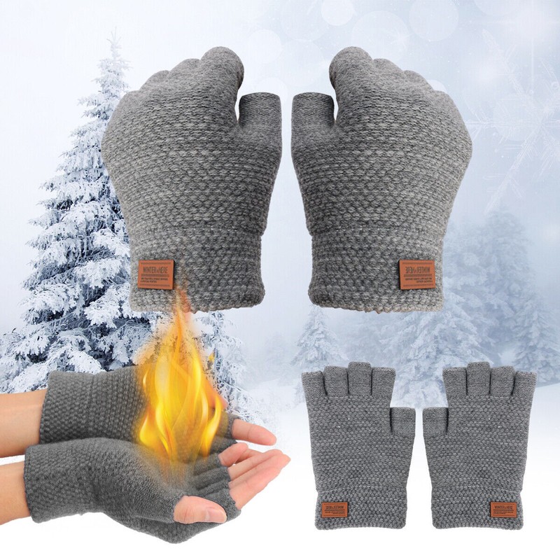 Winter Alpaca Wool Fingerless Gloves Thermal Men Knitted Half Finger Mitten Lot gallery