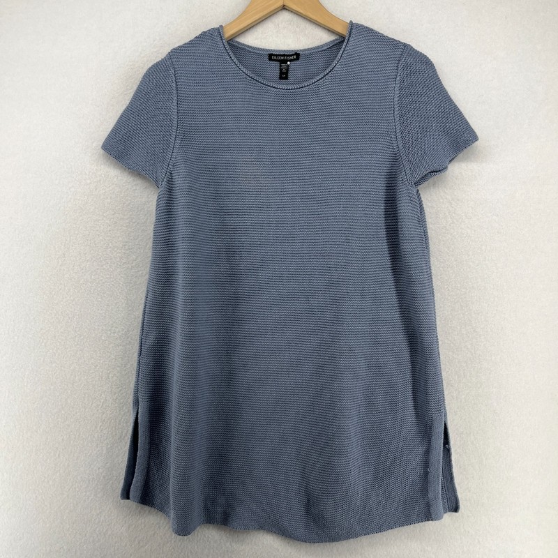 EILEEN FISHER Sweater S Conventional Linen Organic Cotton Short Sleeve Blue