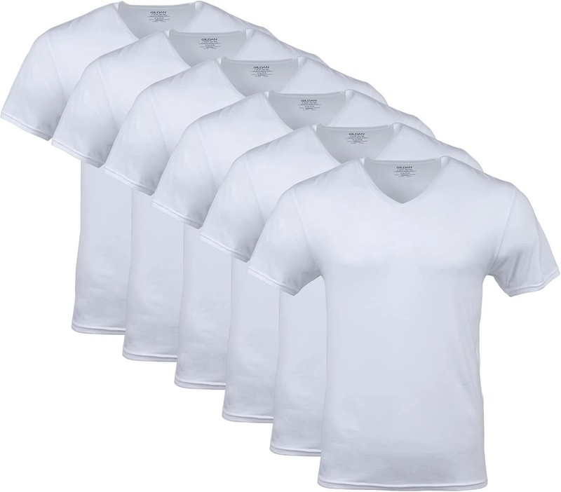 Men’s V-Neck T-Shirts, Multipack, Style G1103 Large, White (6-pack)