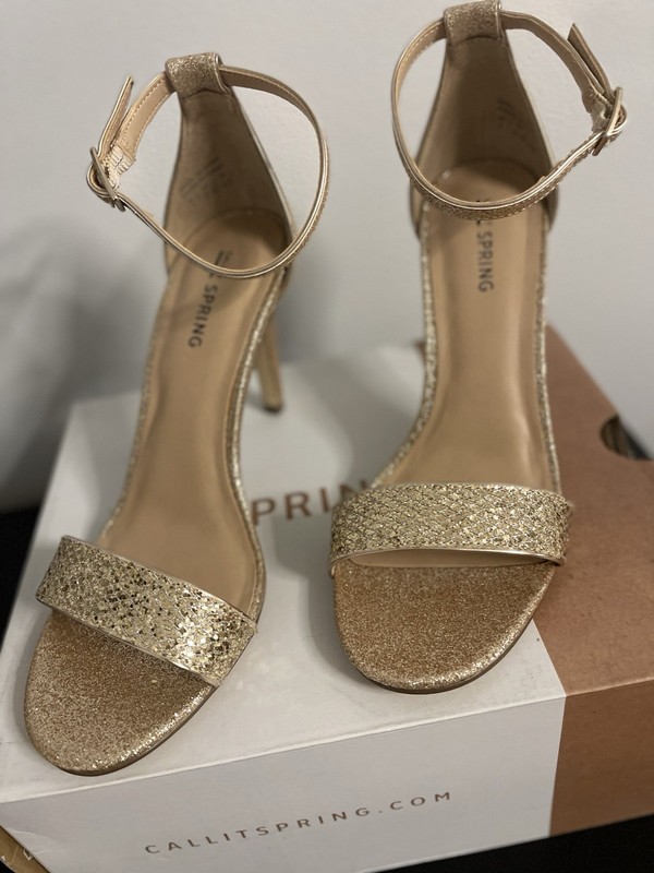 Call It Spring Women’s Gold Glitter Strappy Ankle Strap Open Toe Stiletto 7M