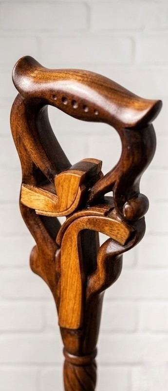 Handcrafted Wooden Walking Stick - Elegant Walnut & Maple Inlay Collapsible 37" gallery