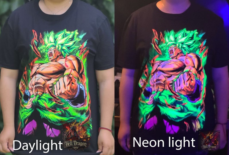 Legendary Super Saiyan Green Broly Colorful Neon glow T-shirt 100% Cotton