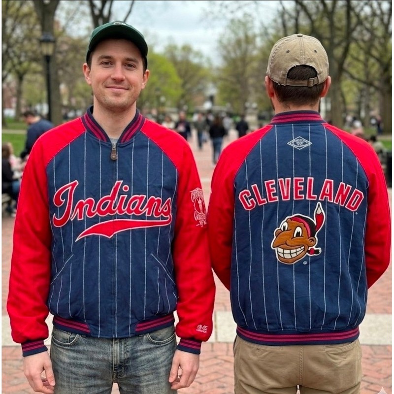Cleveland Indians Cooperstown Collection Mirage MLB Bomber Jacket Large Vintage