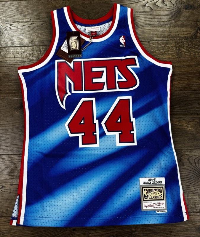 NWT Mitchell & Ness Nets 1990-91 Derrick Coleman NBA Swingman Blue Jersey Medium gallery