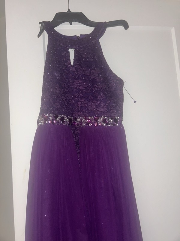 Purple Lace Gown w/ Sequin Accents High Neck Sleeveless