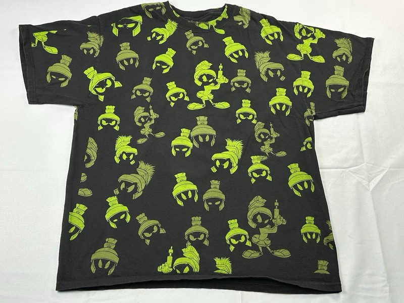 Marvin The Martian Looney Tunes All Over Print Tee Adult L Black Neon Y2K Retro