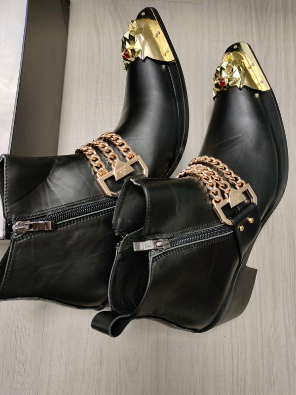 Mens Leather Ankle Boots Pointed Toe Chain Decor Nightclub Party Casual Shoes SZ gallery
