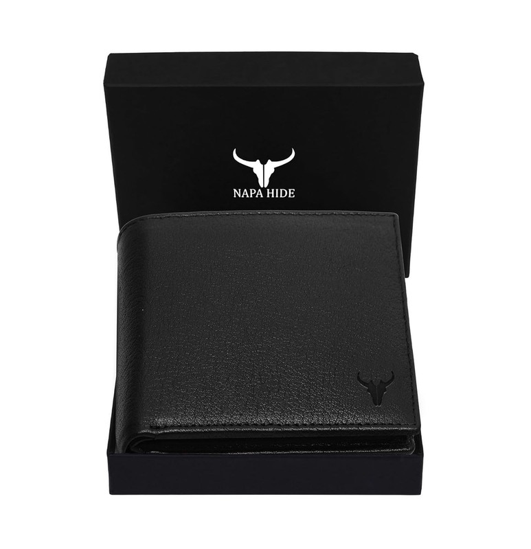 NAPA HIDE Genuine Leather Wallet for Men Bifold RFID Blocking Black Wallet GIFT
