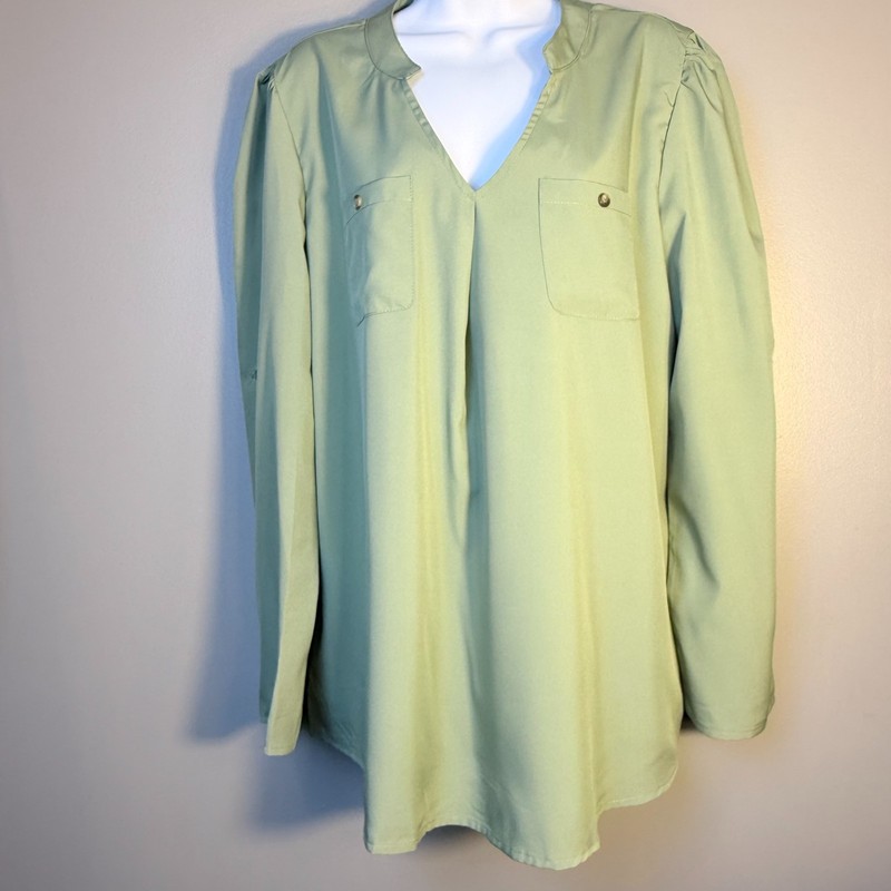 NWT Yesfashion Sage Green Roll-Tab Sleeve Tunic Blouse Women’s XL