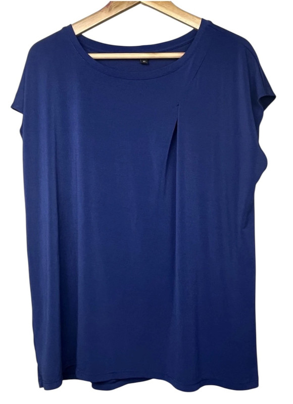 Banana Republic Blue Career Blouse XL Modern Pleat Quiet Luxury Minimalist Top