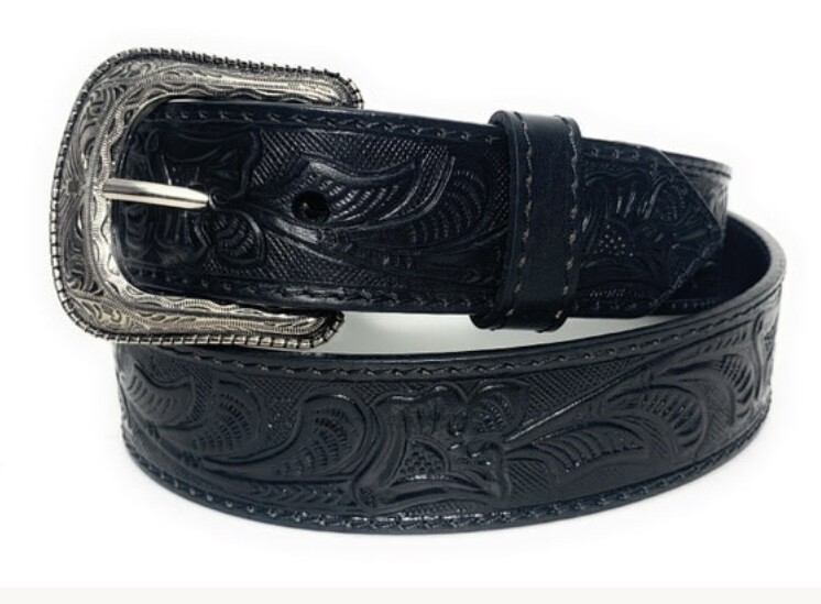 EMBOSSED WESTERN LEATHER BELT COWBOY RODEO CASUAL LEATHER BELT FLORAL EMBOSSED gallery