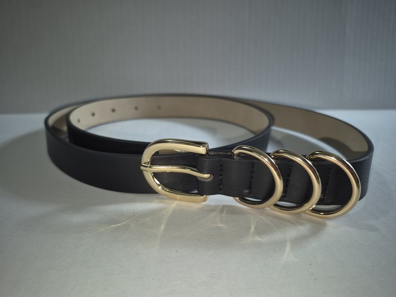 Black 1 inch wide Leather Buckle Belt w 3 D-Ring Size XL Length 48 ” NWOT