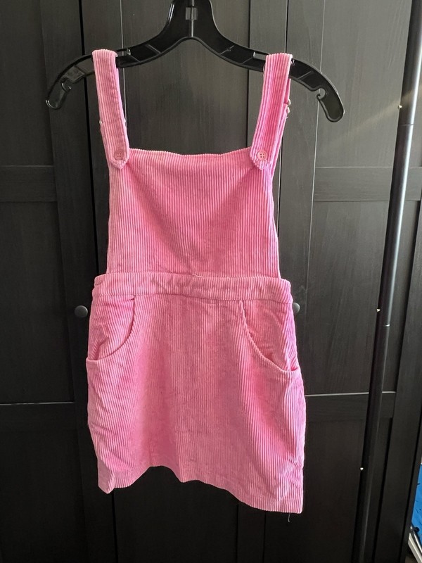 Sugar Thrillz Pink Corduroy Overall Pinafore Mini Dress S Adjustable Zip