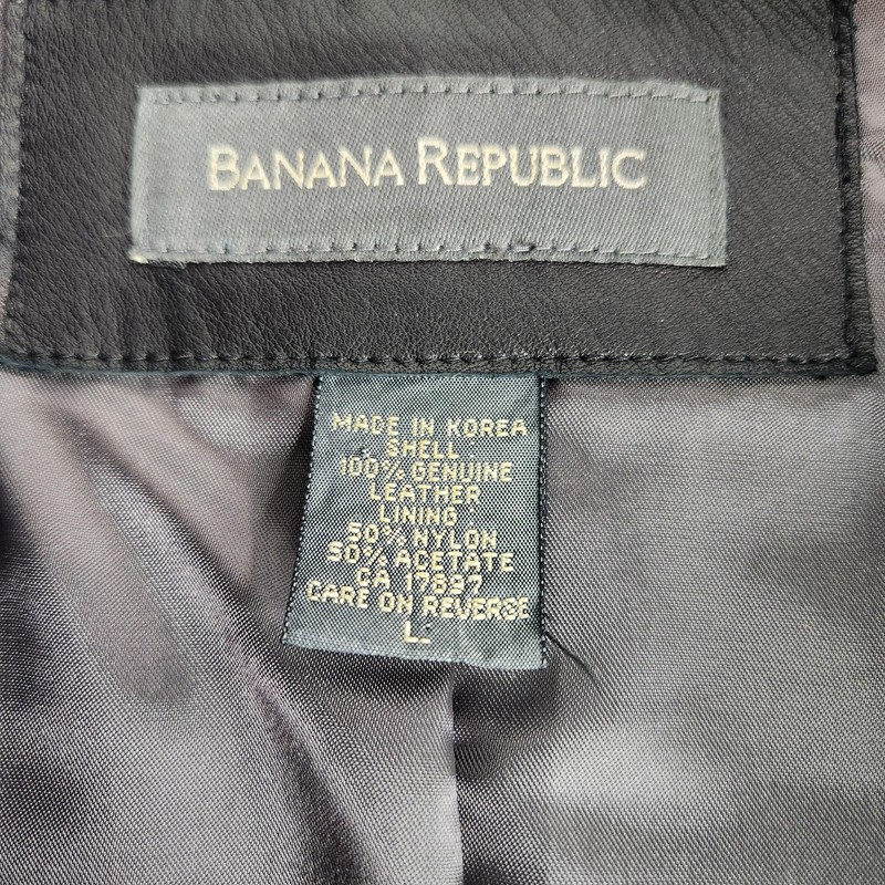 Vintage 90s Banana Republic Leather Coat Mens Large Black Overcoat Korea Fall 99 gallery