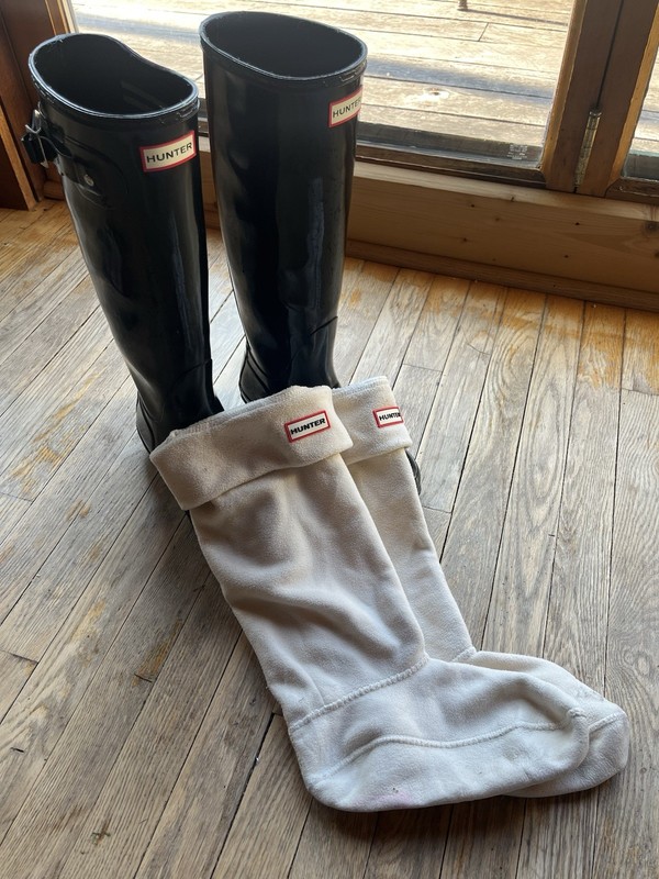 Hunter Women's Black Knee High Rubber Rain Boots with Buckle Accent gallery