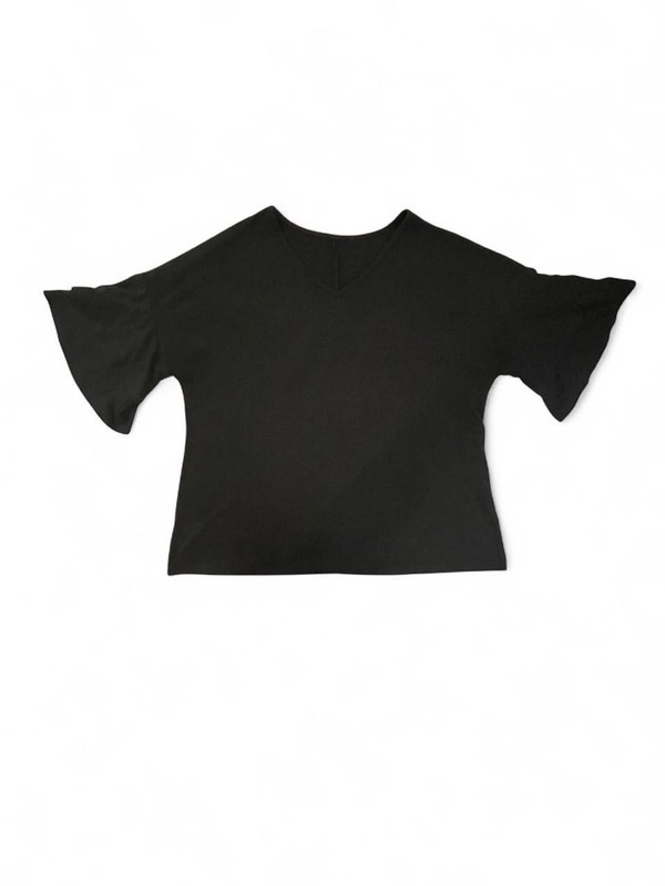 Women’s XL Black V-Neck Flutter Short Sleeve Ruffle Jersey Stretch Pullover Top