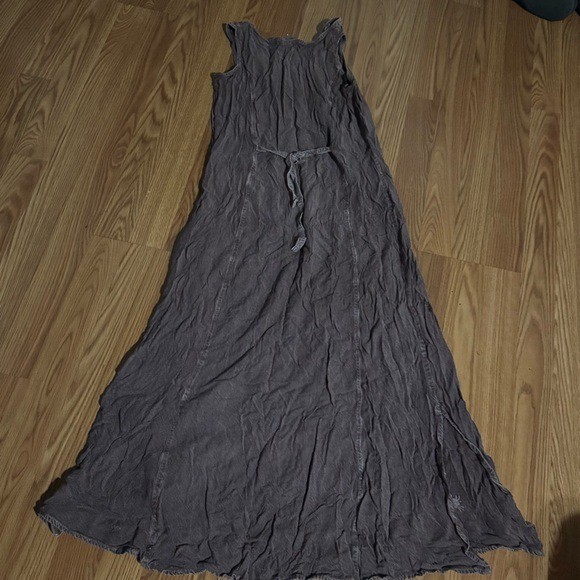 L’ Pogee Brown Embroidered One Size Tank Maxi Sun Dress Hippie Bohemian Grunge gallery