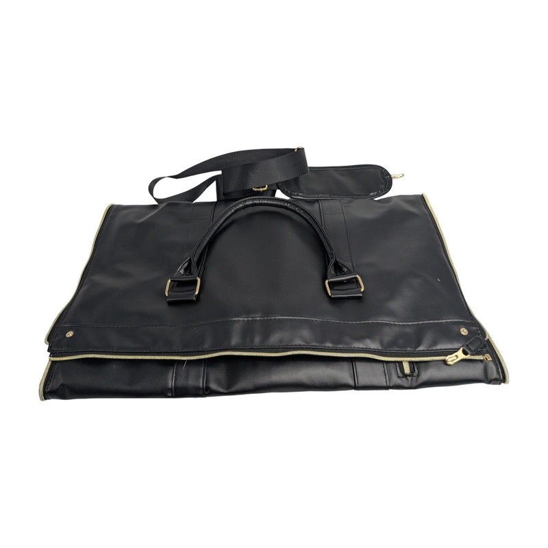 Black Faux Leather Convertible Garment Duffel Bag Travel Weekender Gold Hardware
