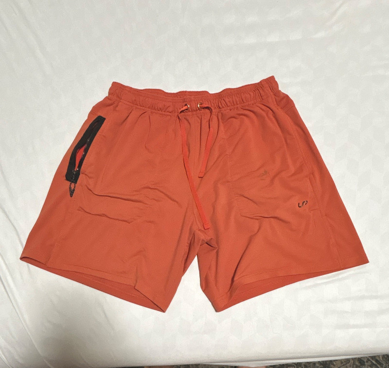 Men’s Orange Athletic Drawstring Shorts Zip Pocket Polyester Solid M