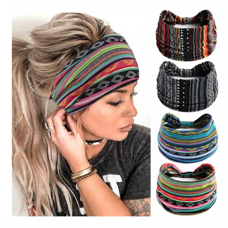 STGDAK Boho Headbands For Women Fashion Stretch 4 Count (Pack of 1), Style 10