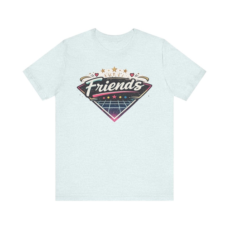 Friends Retro Diamond Logo T-Shirt | 80s Neon Grid, Heart Accents