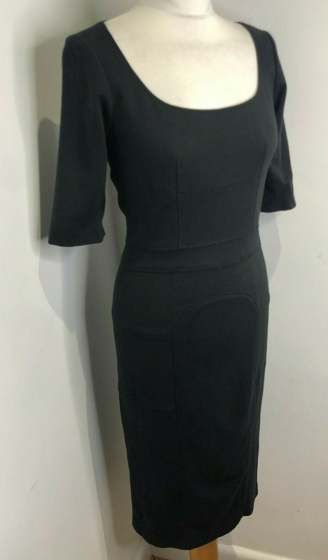 Amanda Wakeley black wool jersey scoop neck midi dress UK 10 VGC silk lined
