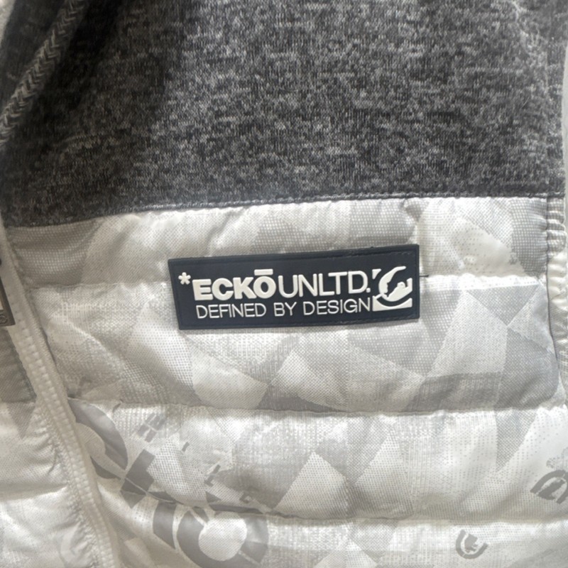 Ecko Unltd. Hooded Puffer Vest Gray White Full Zip Logo Men's Size S gallery