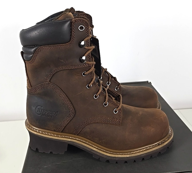 NIB - Chippewa HADOR 8" STEEL TOE LOGGER Brown Leather W/P Boots Sz 9XW gallery