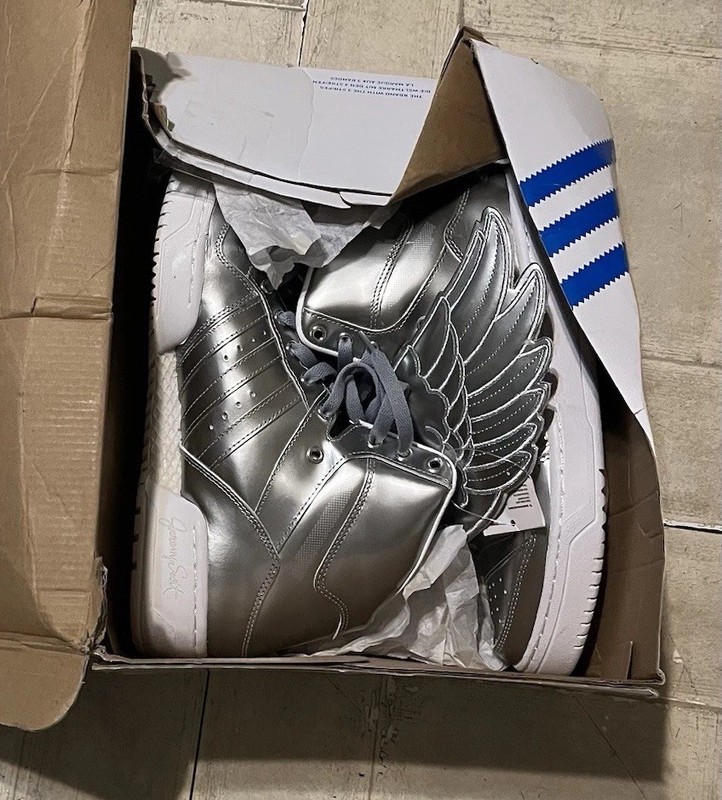 Authentic Adidas Jeremy Scott Metallic silver wings size 8.5 with box