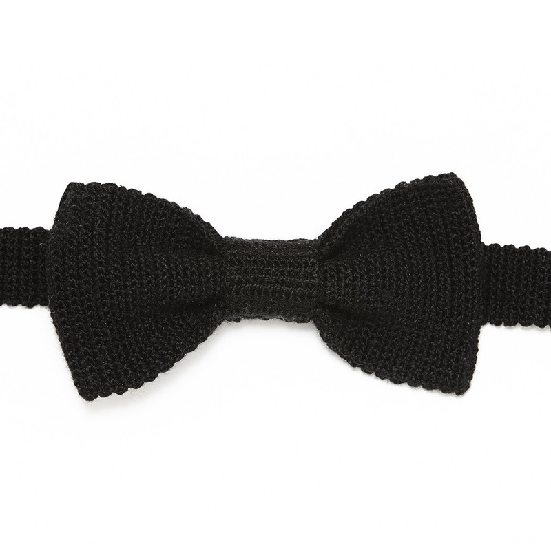 CONCITOR Hand Made Men’s Crochet BOWTIE Solid BLACK Color Pattern Mens Bow Tie