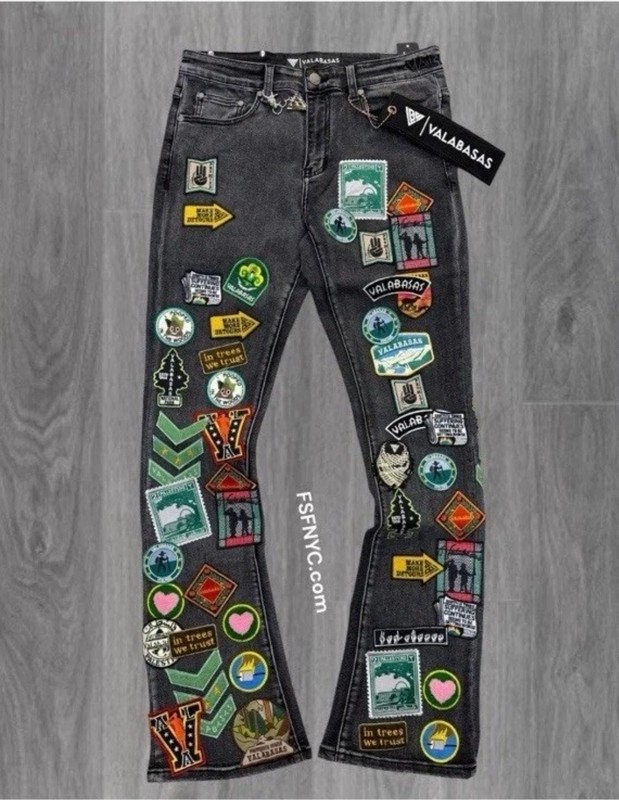 VALABASAS Patchwork Camouflage Distressed Denim Jeans Cargo Pockets SIZE 32